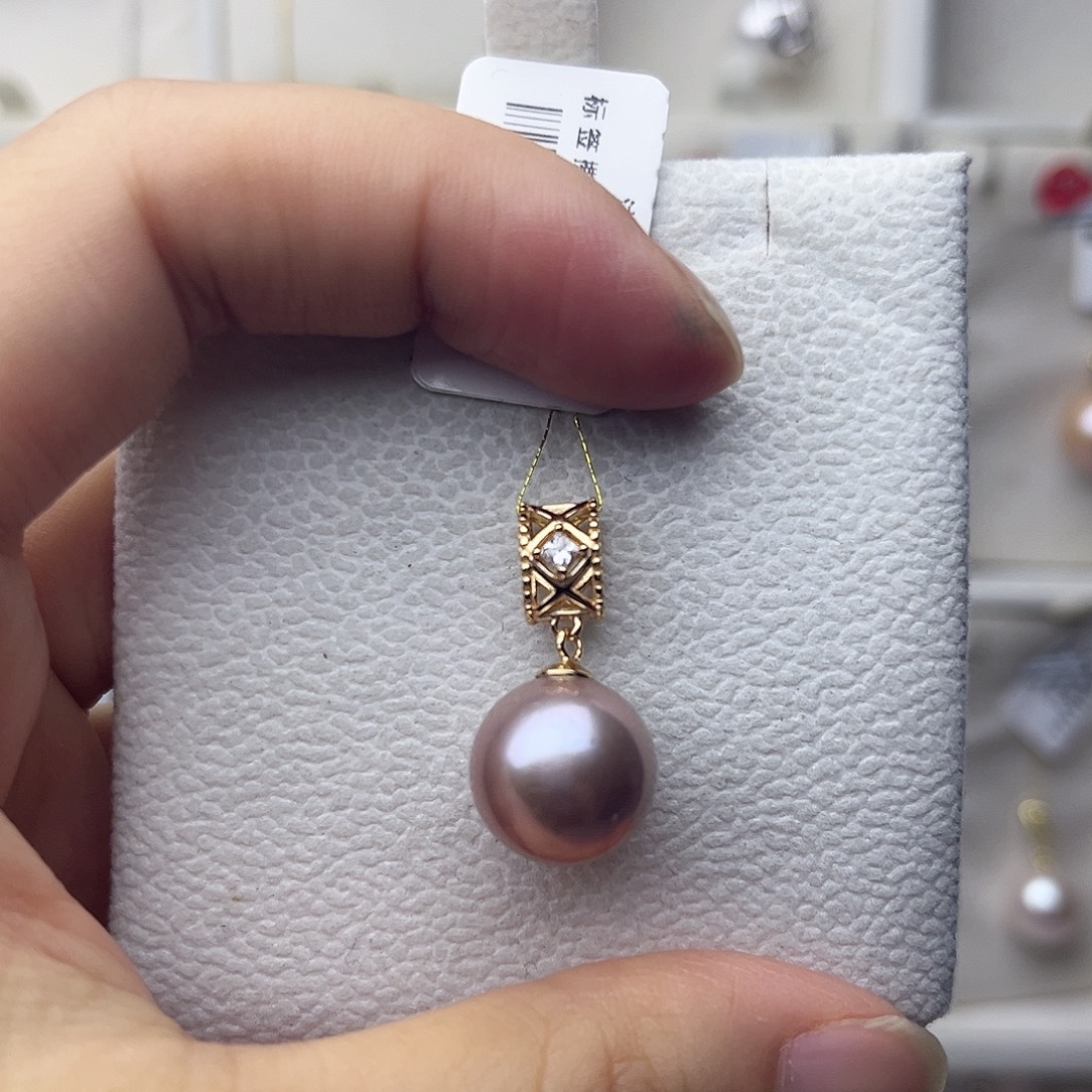 锆石合金S925银淡水珠吊坠（微瑕）12+mm