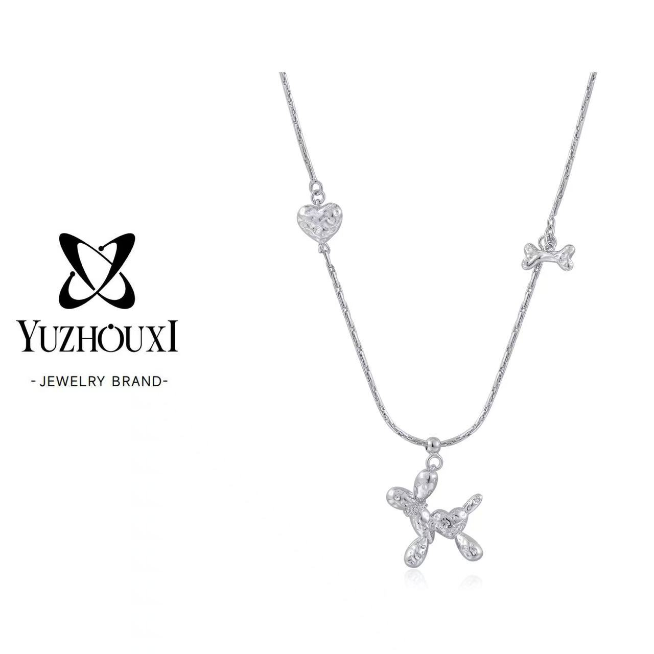 铜合金项链 T4-001【镀银ab面蛇骨链条气球狗项链】