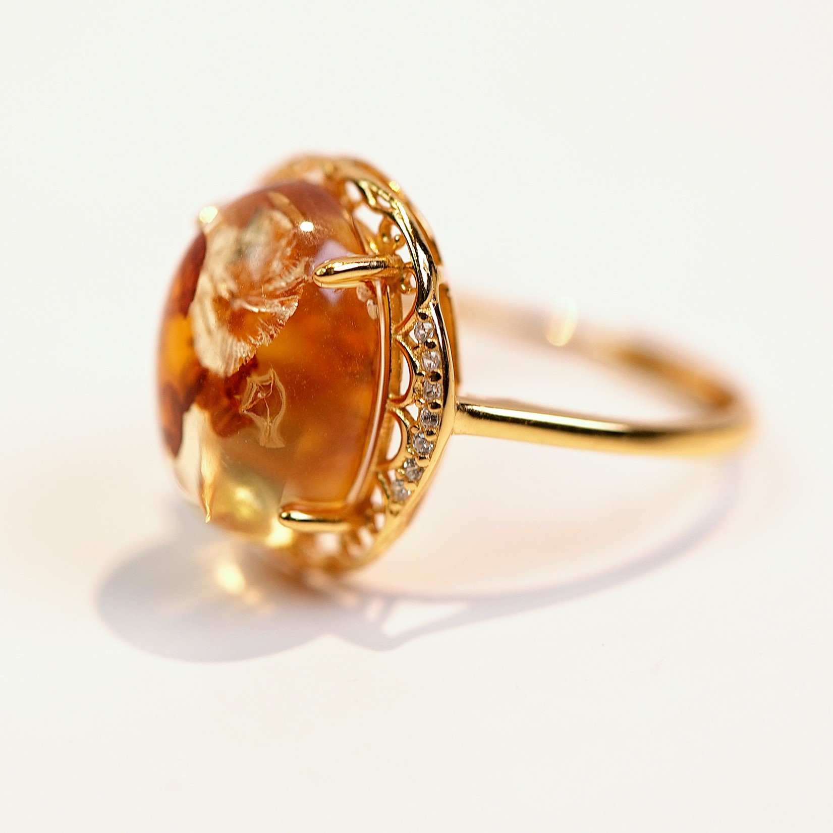 14*11mm花珀蛋面S925银镶嵌戒指