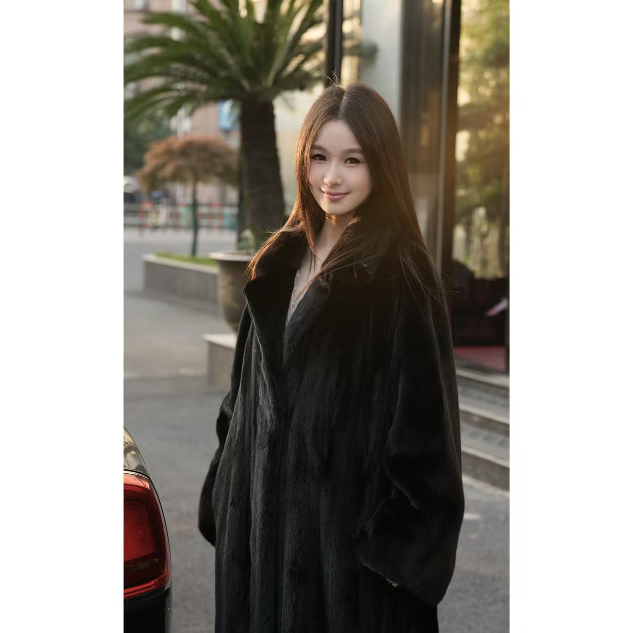 Miss.Du Fur【学姐款】秋冬女款西装领外套腰带时尚女装皮草外套