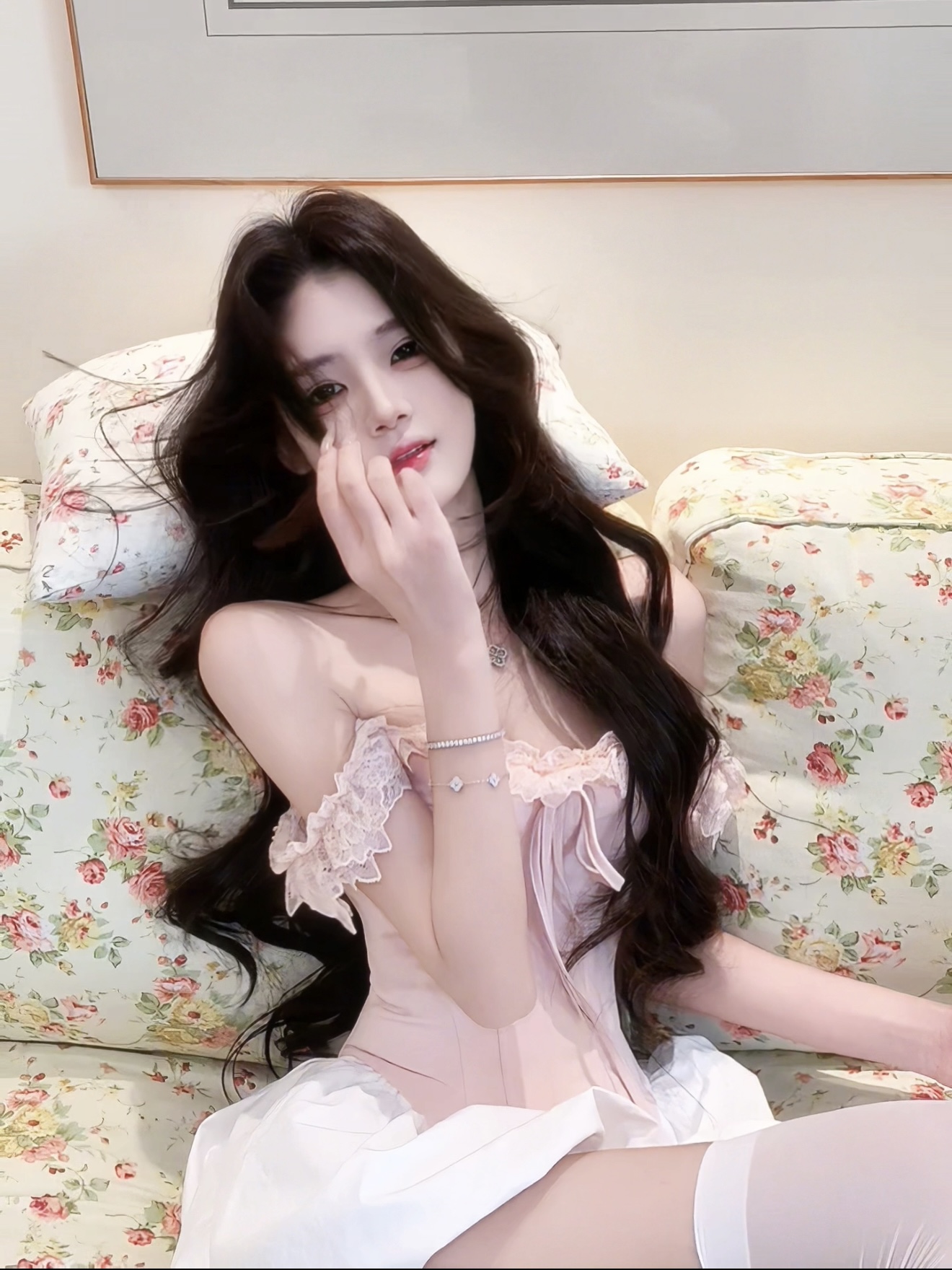 Hello熙熙【塞纳里花房】纯欲修身蕾丝花边鱼骨胸衣吊带上衣女F054