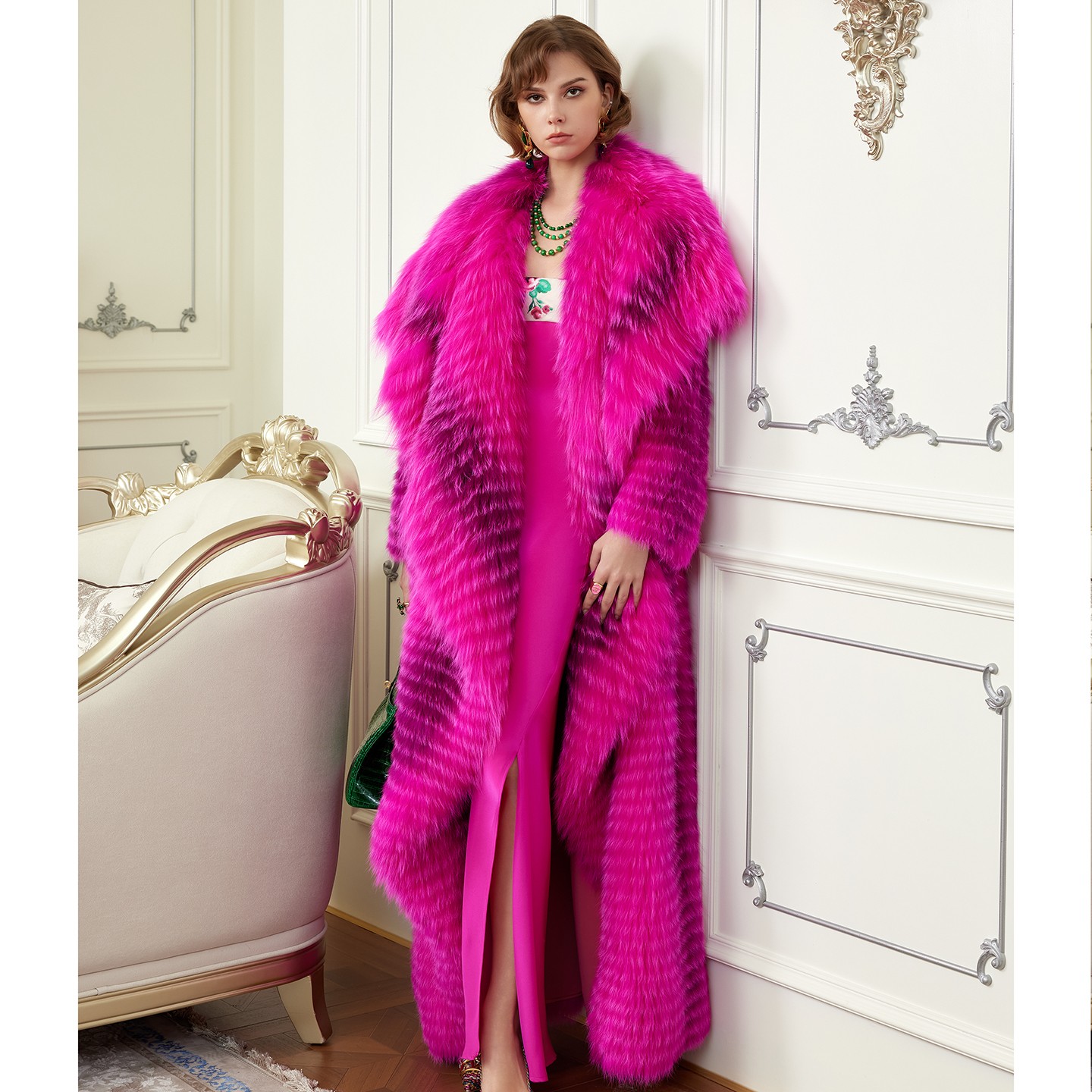 2025新款狐狸毛皮草长款外套女大衣H23826（140长）