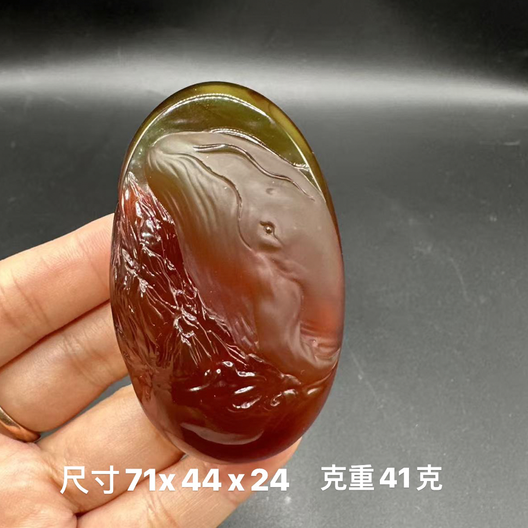 缅甸天然琥珀大师工雕刻件果冻料鲲鹏吊坠挂件
