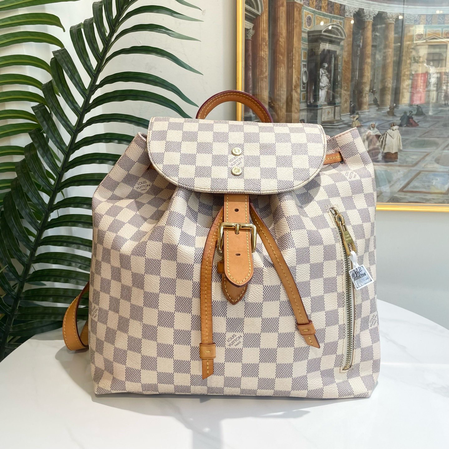 95新 LouisVuitton/路易威登 御古屋/61722/LV 白棋盘双肩 16年