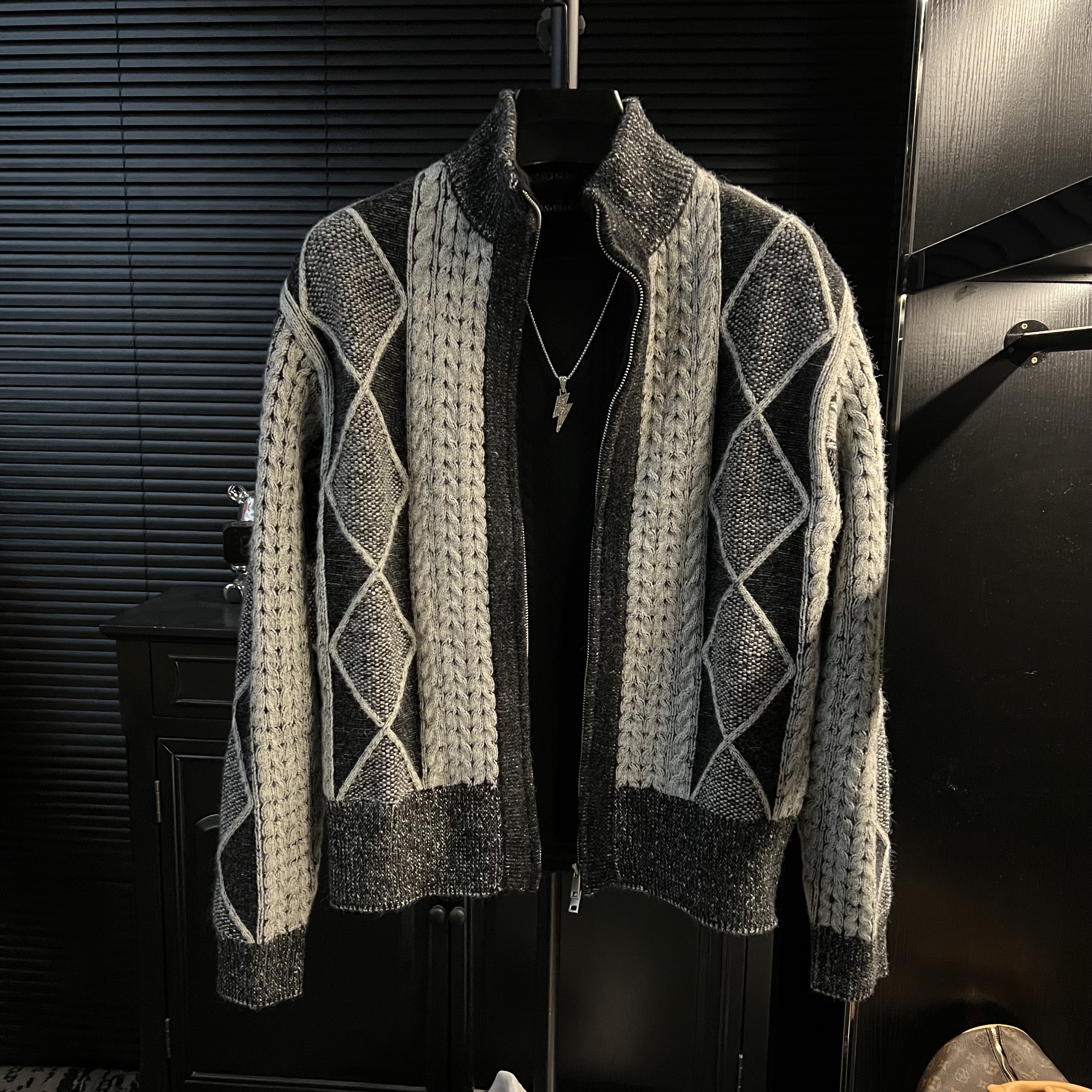 dan-冬季美式休闲老钱加厚开衫毛衣男潮牌保暖针织外套