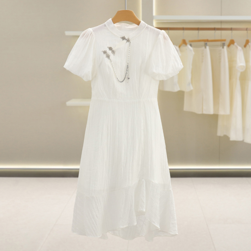 F495-【恋】基础款纯色立领显瘦减龄连衣裙店#BML56L035