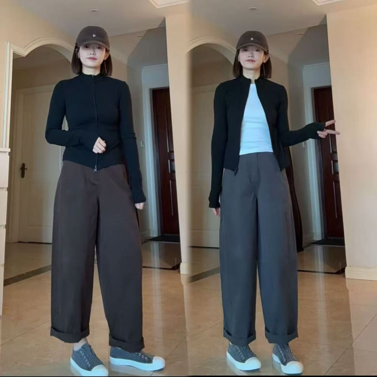 【100%棉】日系窄版休闲阔腿裤2025秋季新品宽松梨形显瘦洋气九分裤