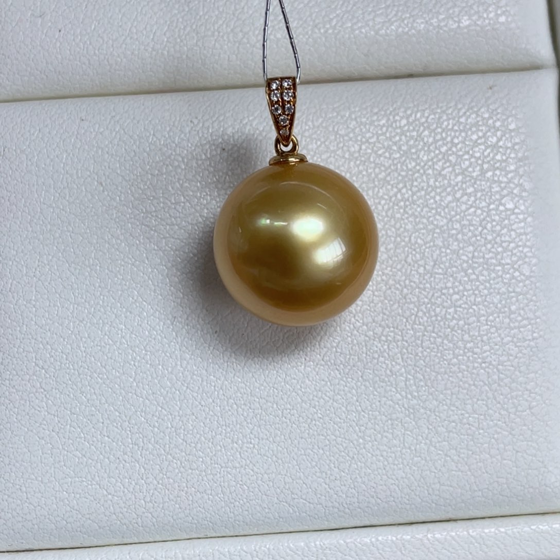 海水珍珠吊坠(不含链)18K金镶嵌13.9mm