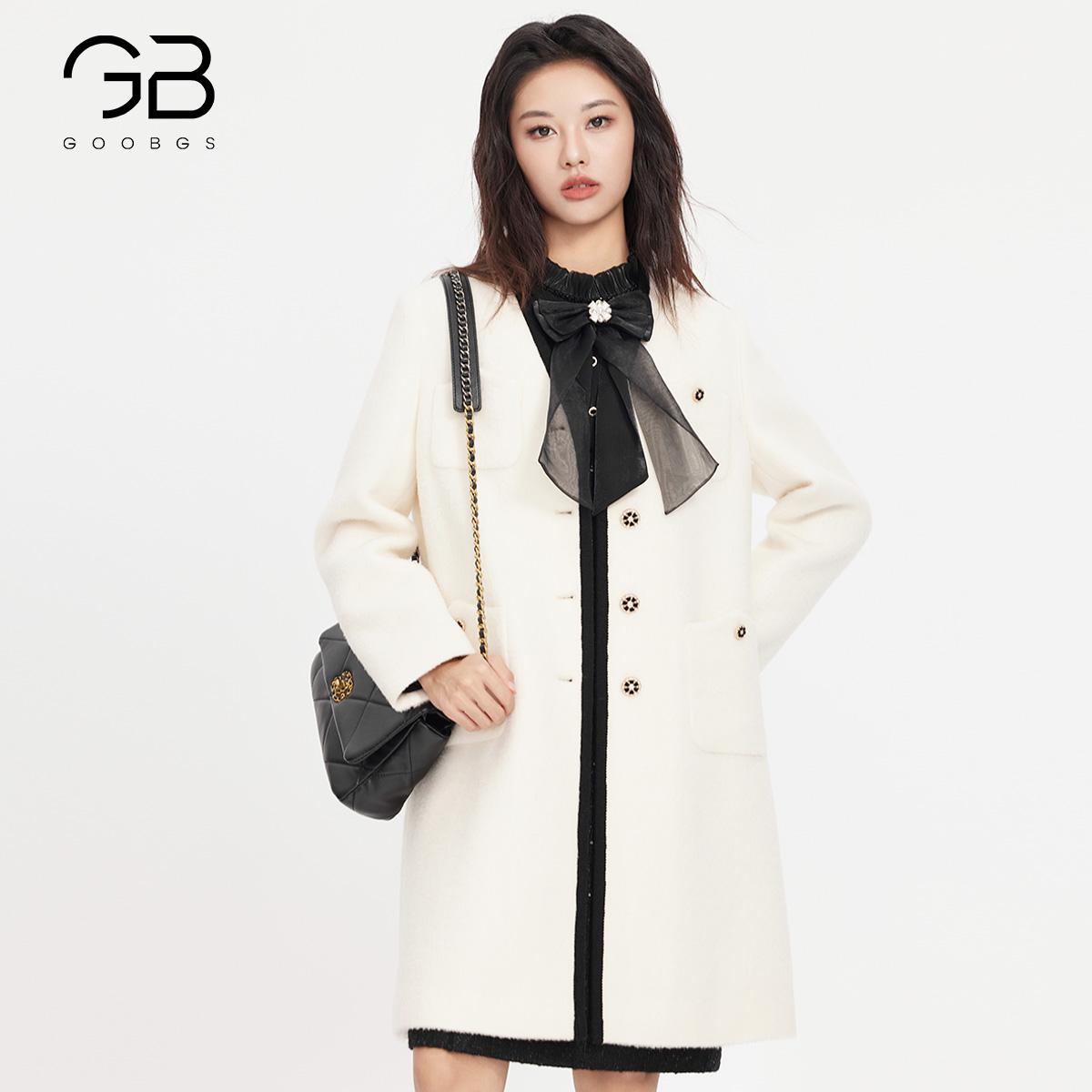 【谷邦L+】绵羊毛毛呢外套女中长款2024冬季G3481070-A