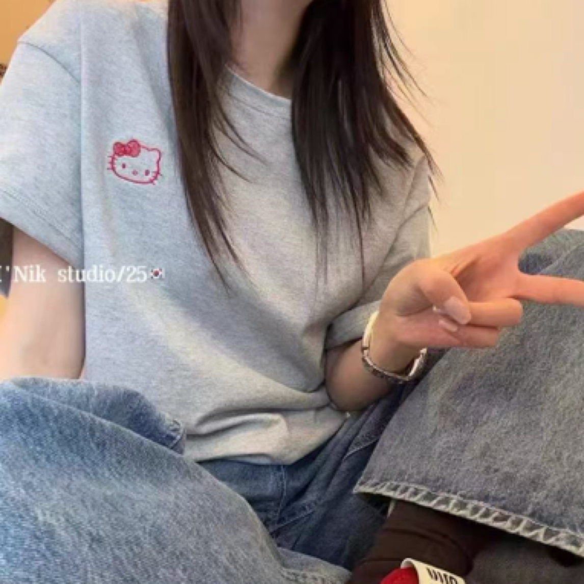 【WE】夏上新～独特设计刺绣kitty猫短袖