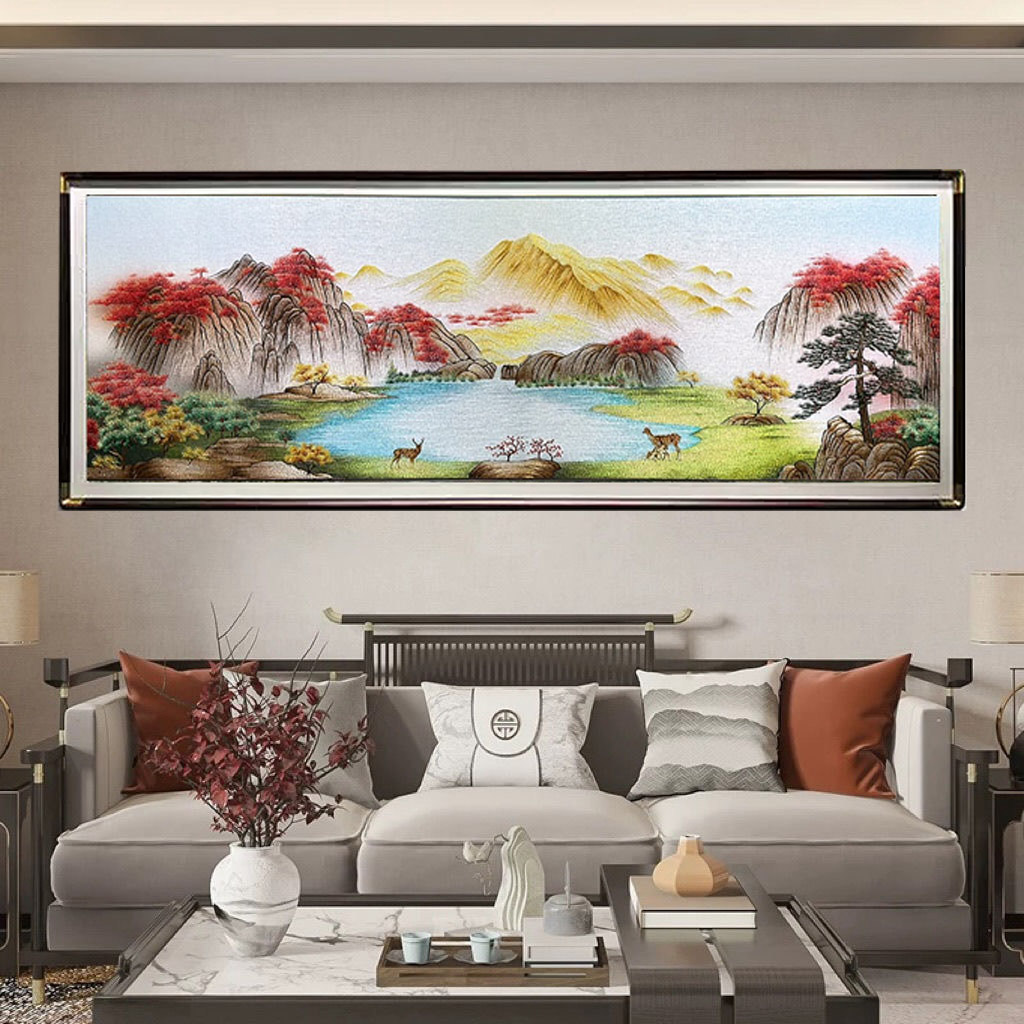 聚宝盆客厅装饰画沙发背景墙挂画2025新款轻奢高级感山水风景壁画