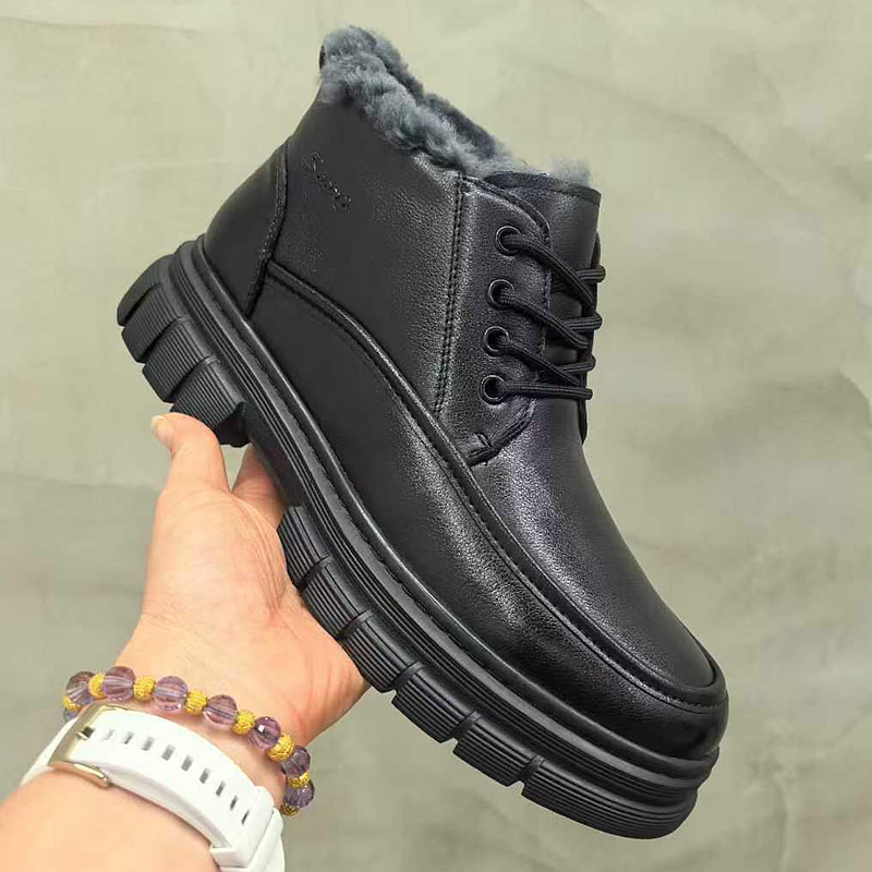 羊毛加绒真皮头层牛皮马丁靴男2025年秋冬新款中高帮皮鞋男士靴子