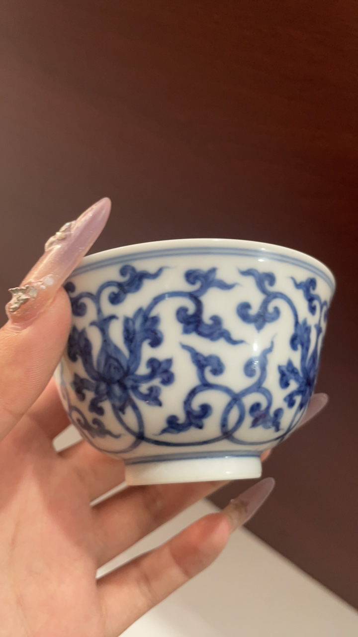 缠枝莲仿古青花陶瓷茶杯家用功夫茶具主人杯