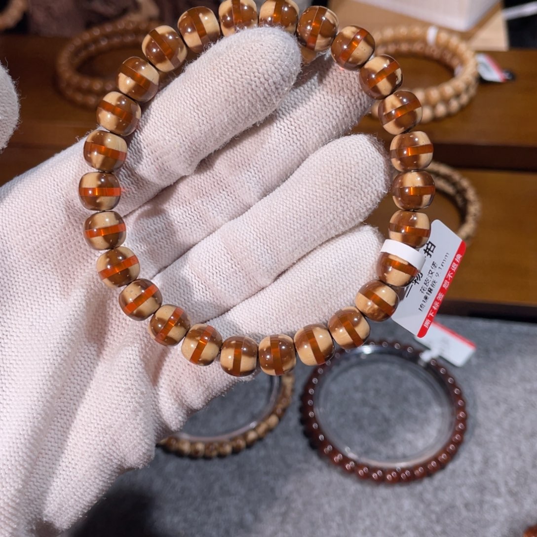 紫金鼠手串花皮汉堡珠 琉璃镶嵌 9.1mm