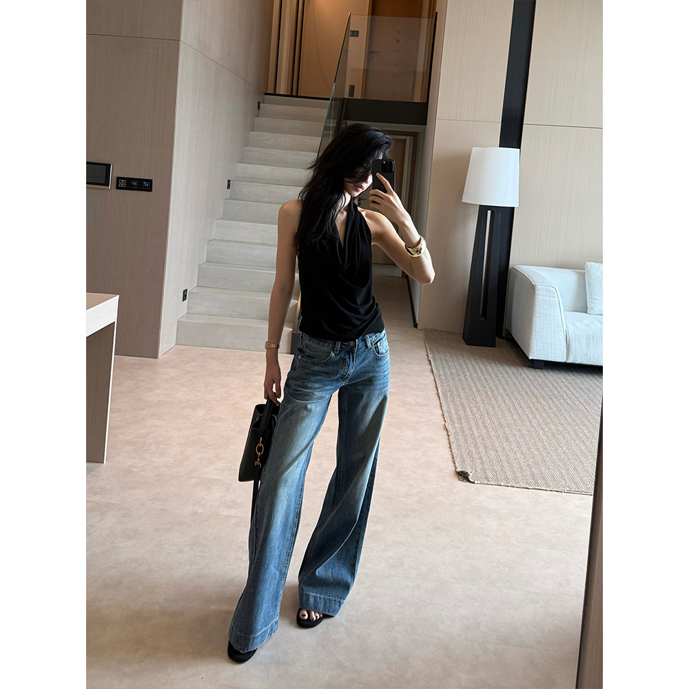 IFMR初春季低腰显瘦直筒阔腿牛仔裤女2026爆款小众洋气时髦阔腿裤