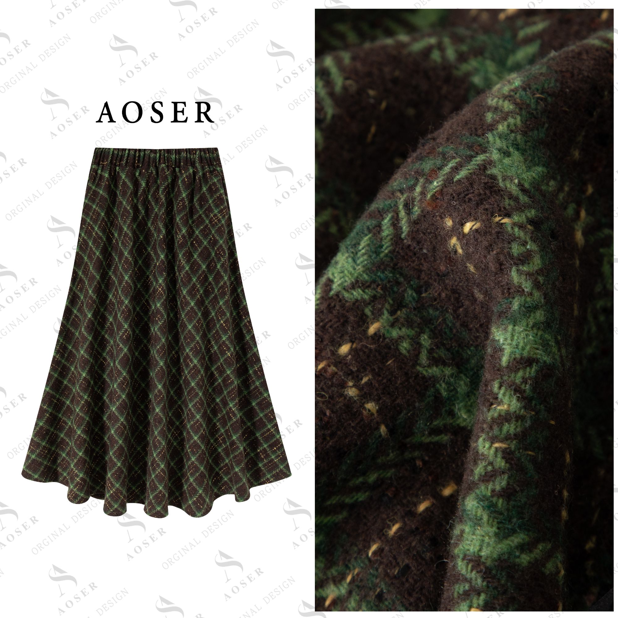 AOSER网红时尚显瘦简约休闲百搭格子半身裙女装2801