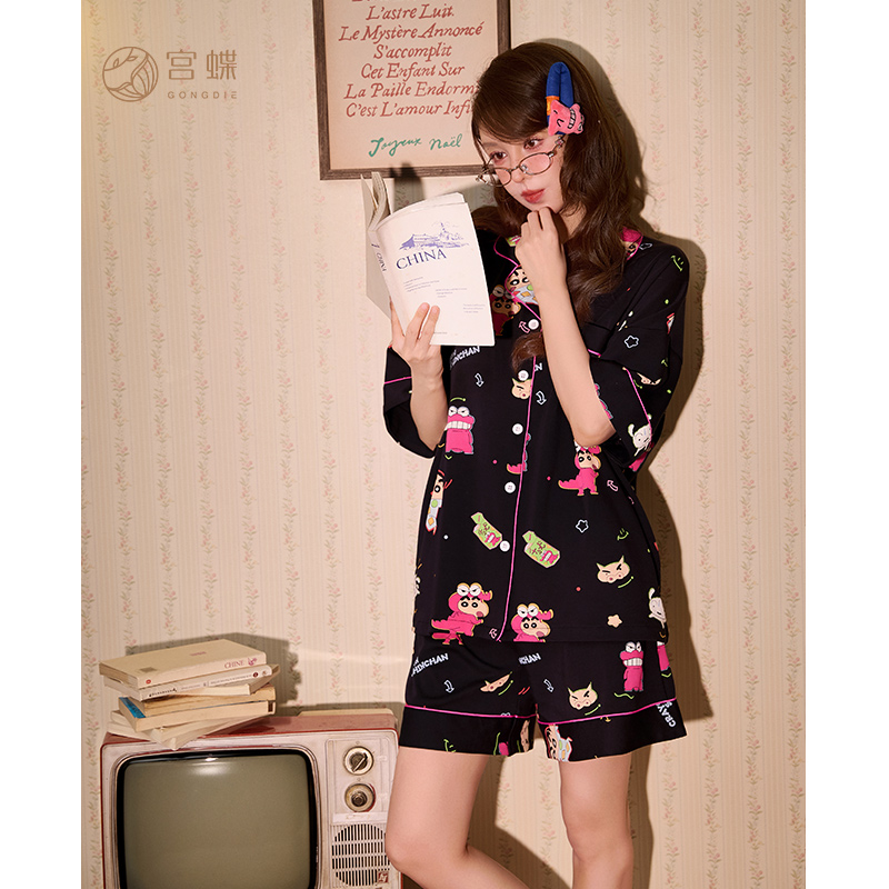 宫蝶【礼盒装】蜡笔小新夏季薄款睡衣新款夏天纯棉短袖女家居服套装