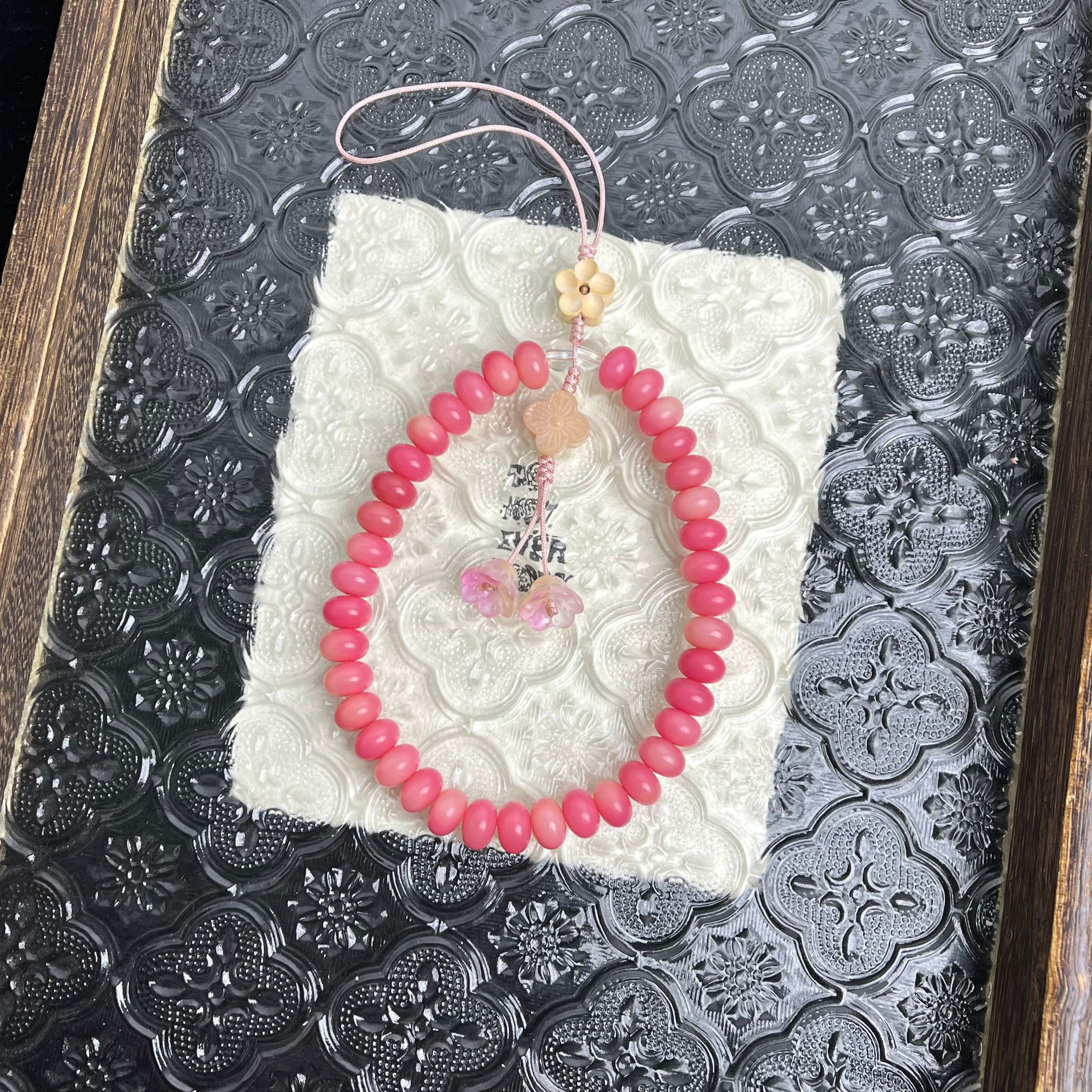 【粉樱坠9*6mm】菩提根桃花粉算盘珠挂件 CP024-1611