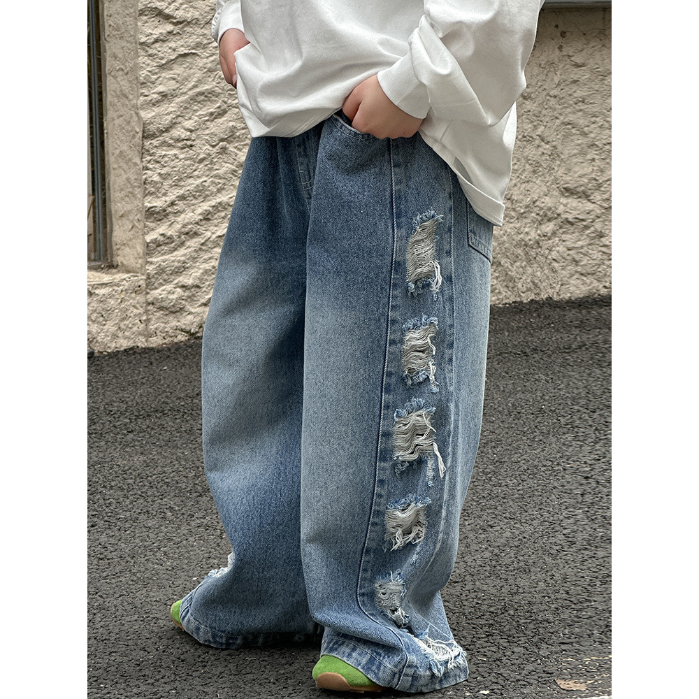 牛仔裤春季新款男童韩版帅气春款长裤中小童破洞裤子2572