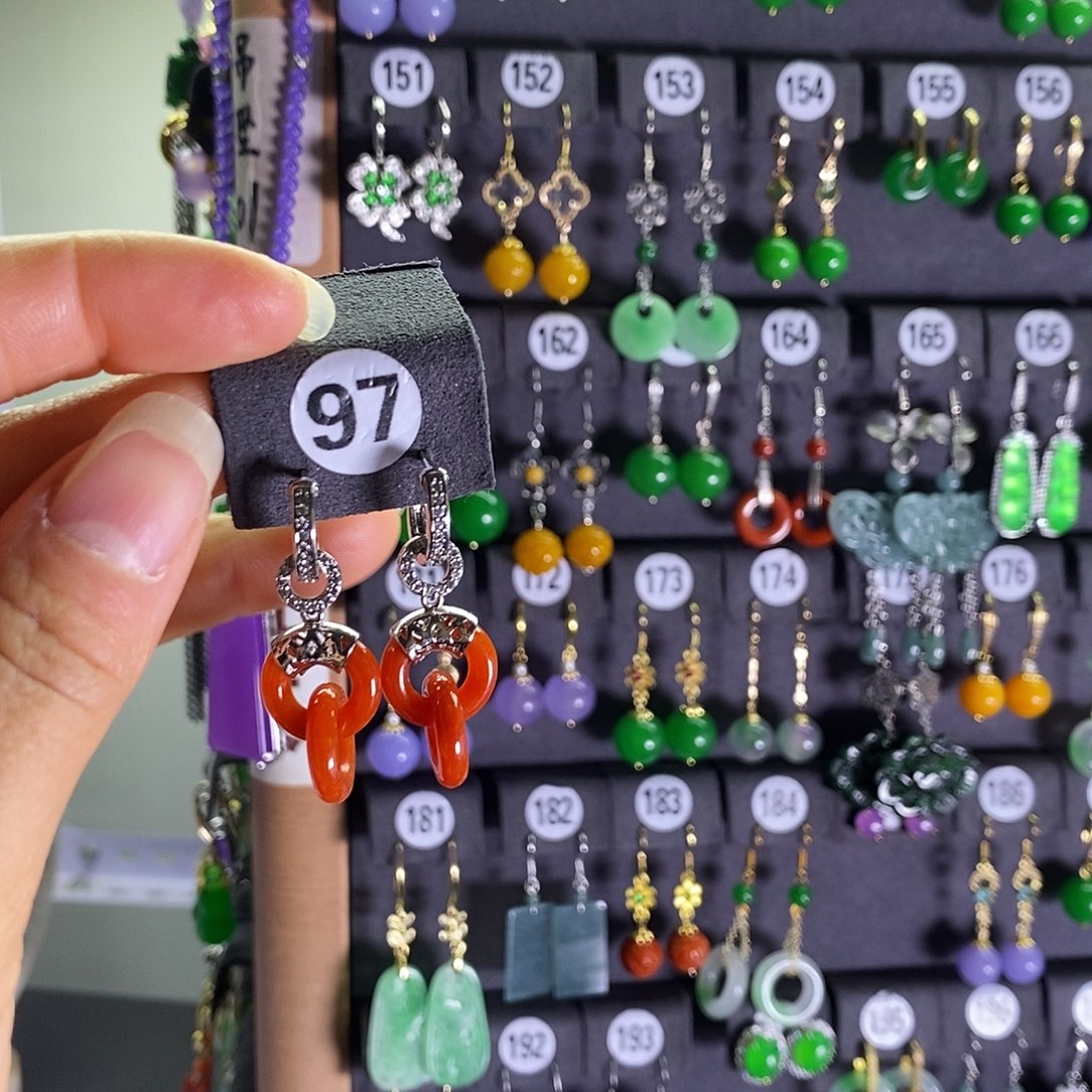 银S925镶嵌翡翠耳饰97