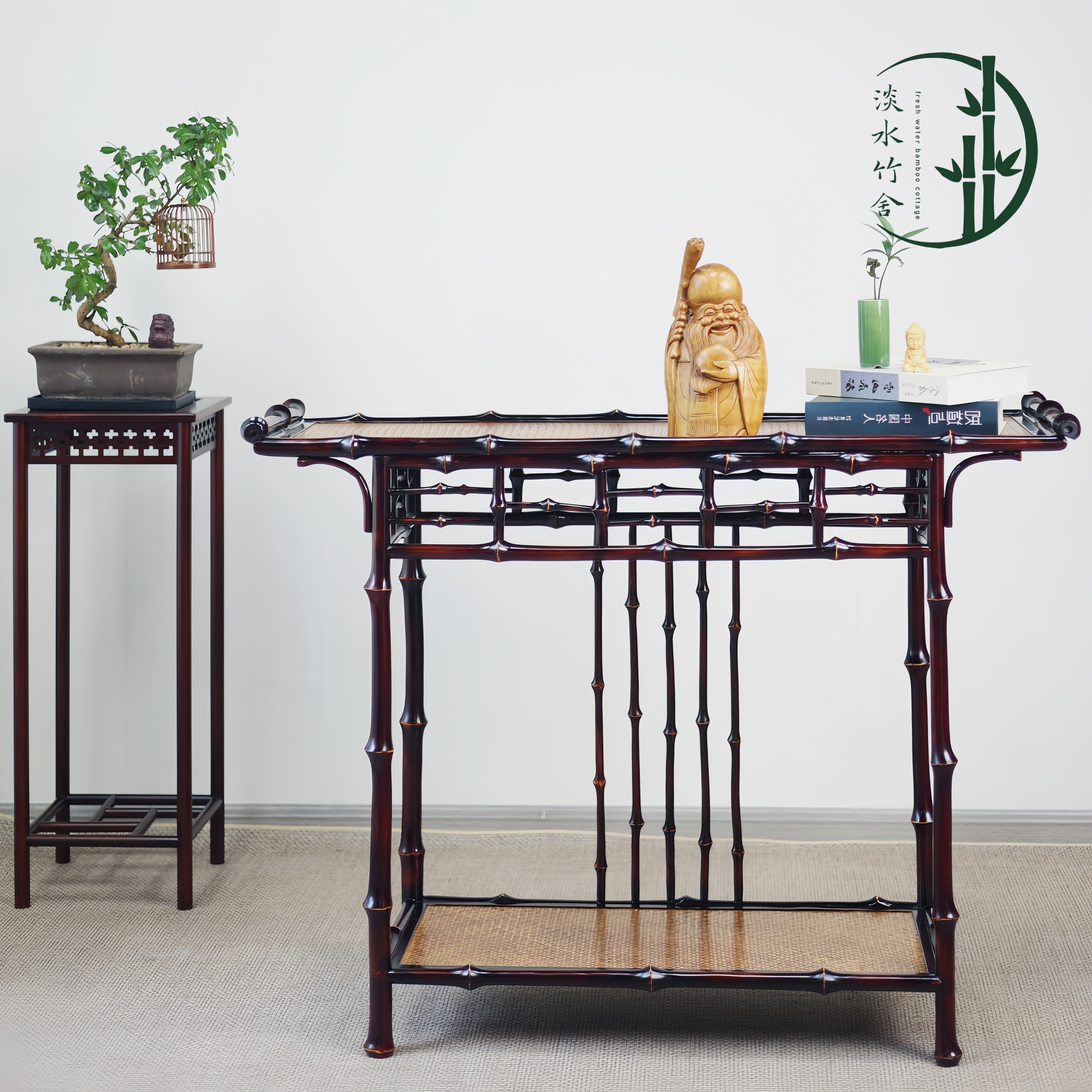 「敬心」中式复古怀旧筇竹玄关条案新中式桌供桌香案榫卯结构案台