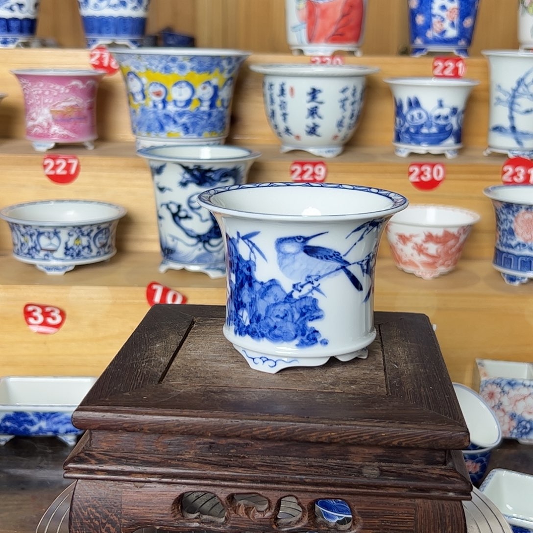 陶摆件墨奈手绘陶瓷花盆内口6.5高6.5