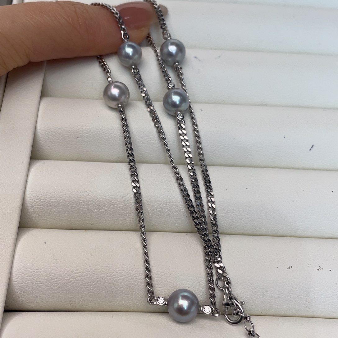 海水珍珠银S925镶嵌项链