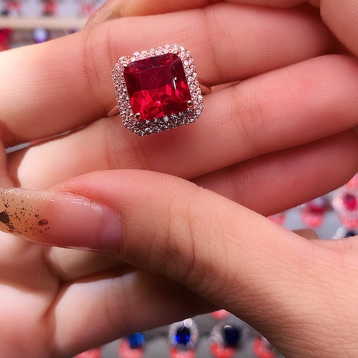 红宝石戒指银S925镶嵌