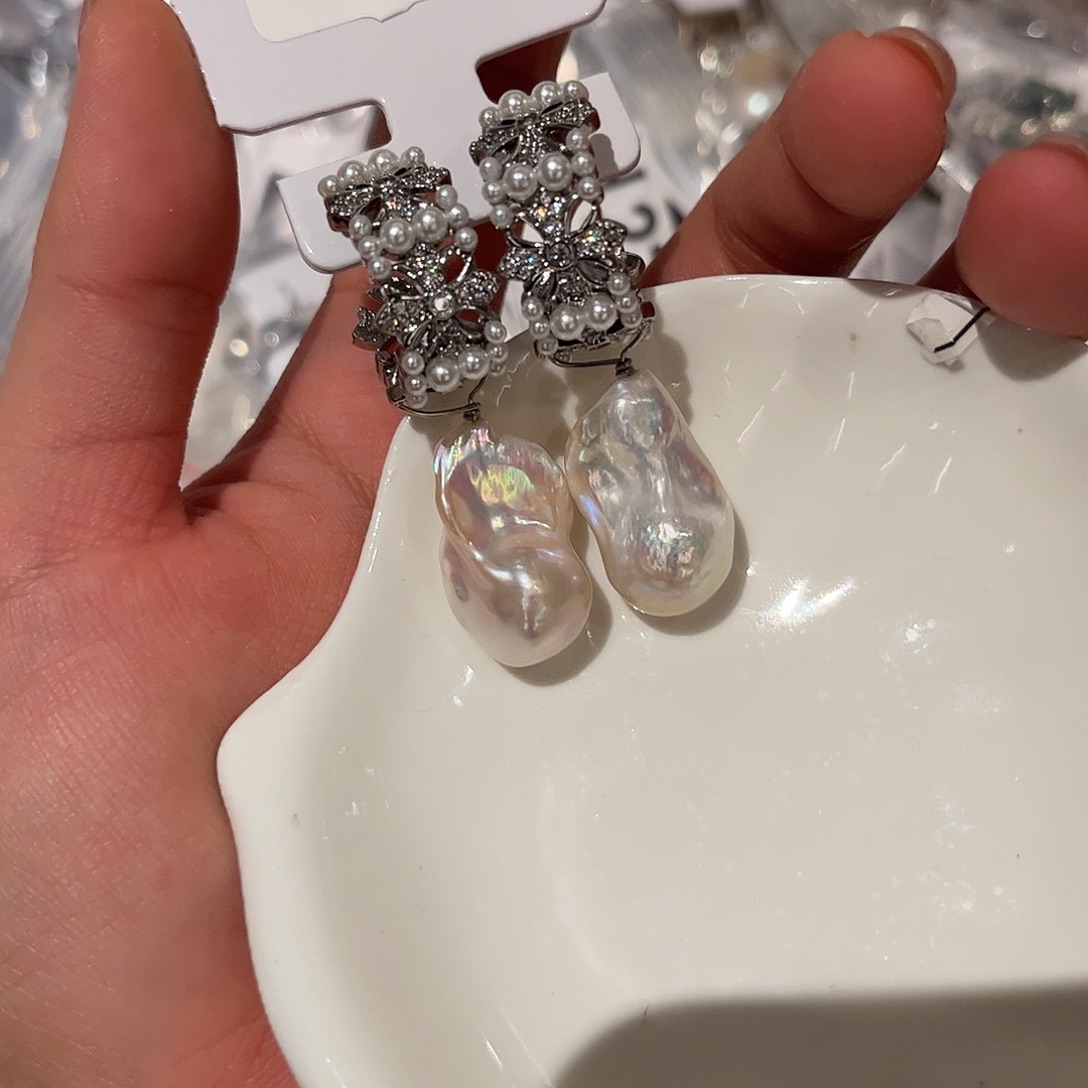 合金淡水珍珠耳饰