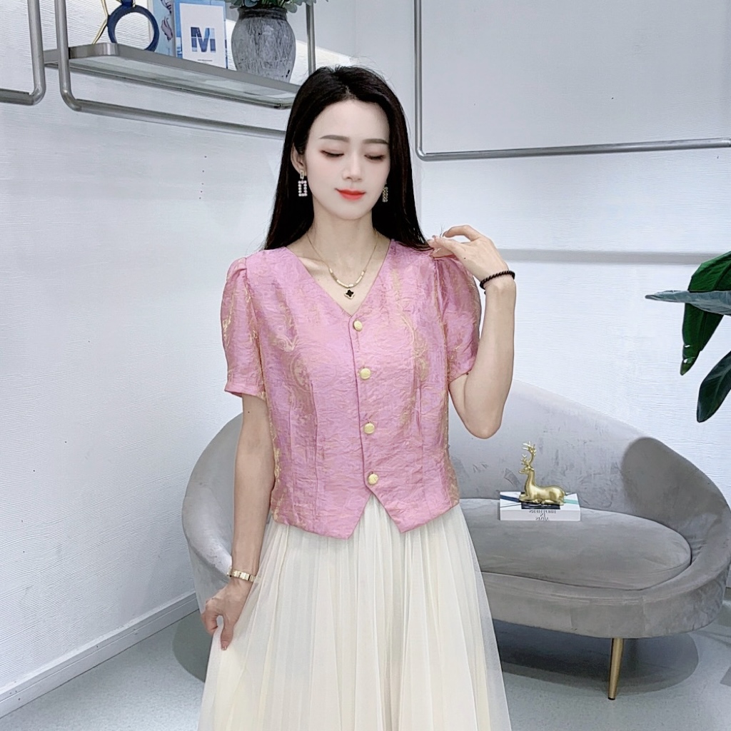 A8535时尚衬衫夏季新款洋气短袖显瘦设计衬衣小衫上衣