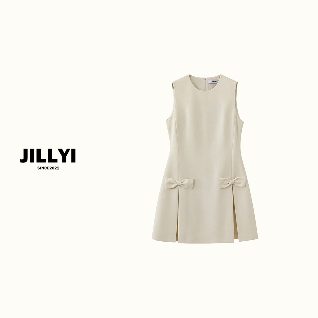 JILLYI南山店【奶油生巧】奶油白无袖连衣裙气质时尚夏季纯色显瘦小