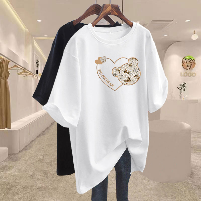 中长款大版遮屁股纯棉短袖t恤女2025夏季新款爆款墨绿打底衫上衣