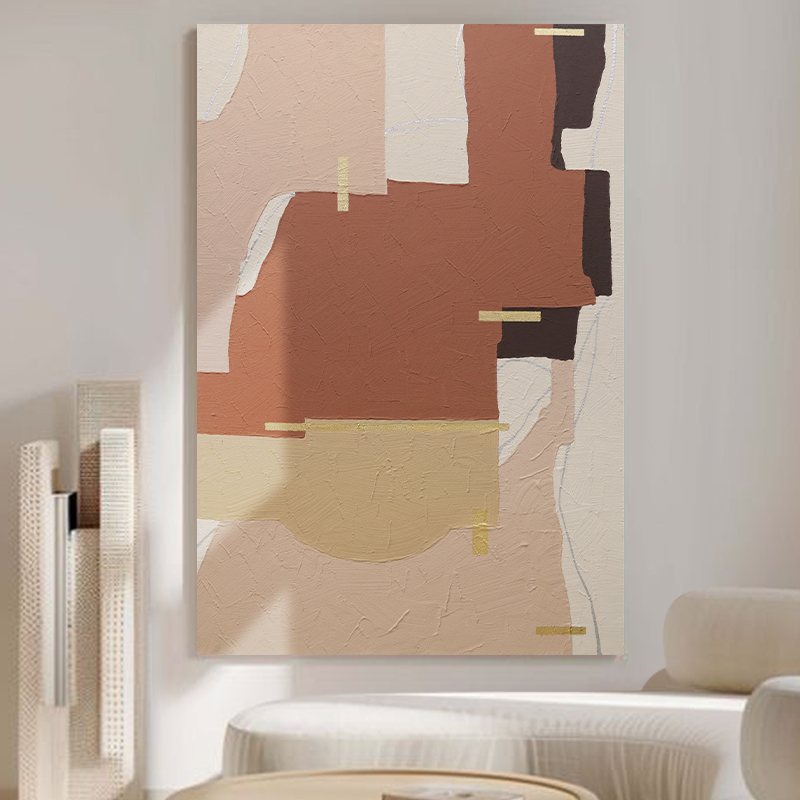 忒派现代艺术厚肌理抽象油画《观致和煦》奶油风大幅客厅画走廊壁画