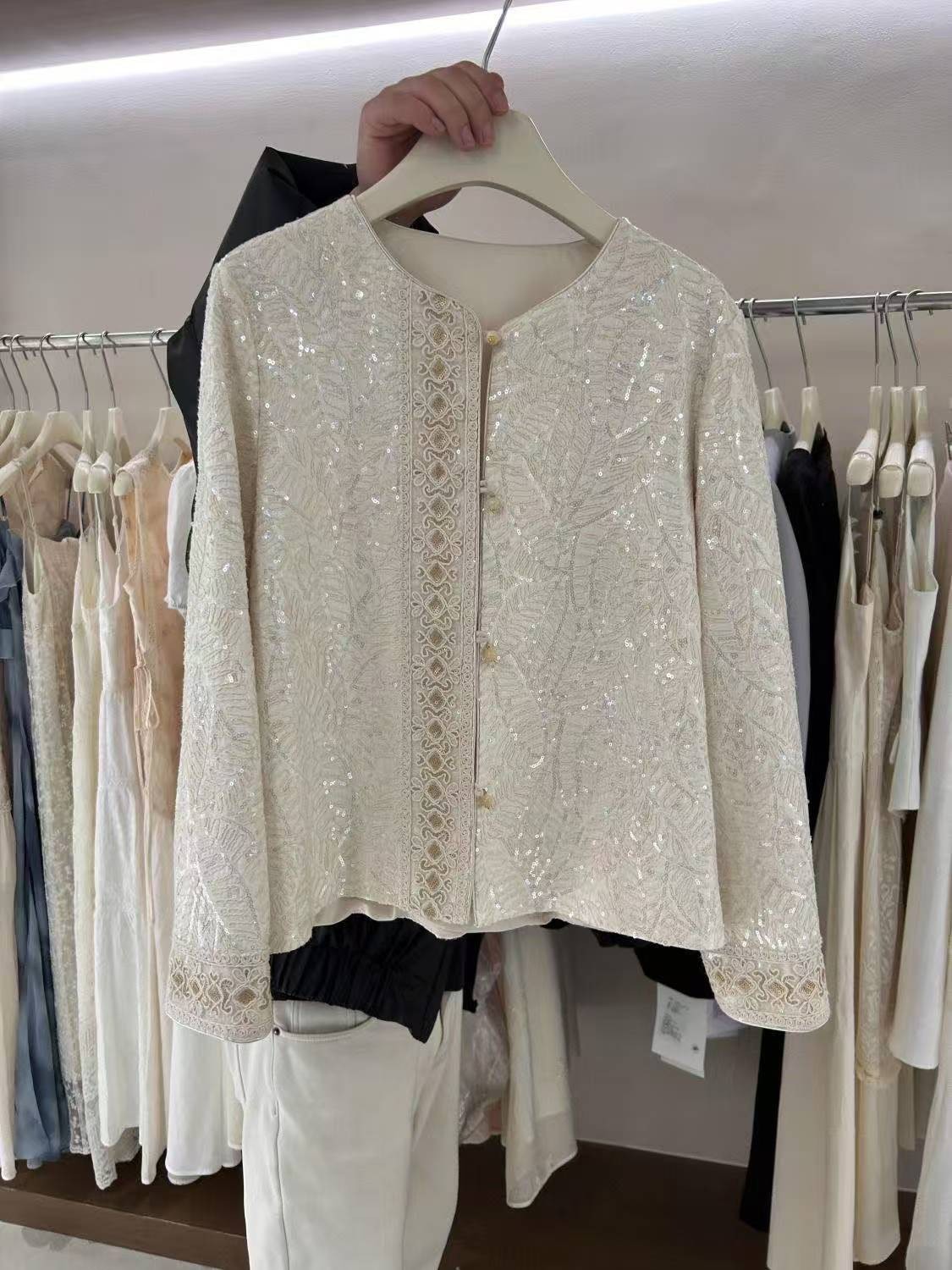 CM20夏季短外套重工亮片女开衫刺绣白色常规百搭常规款