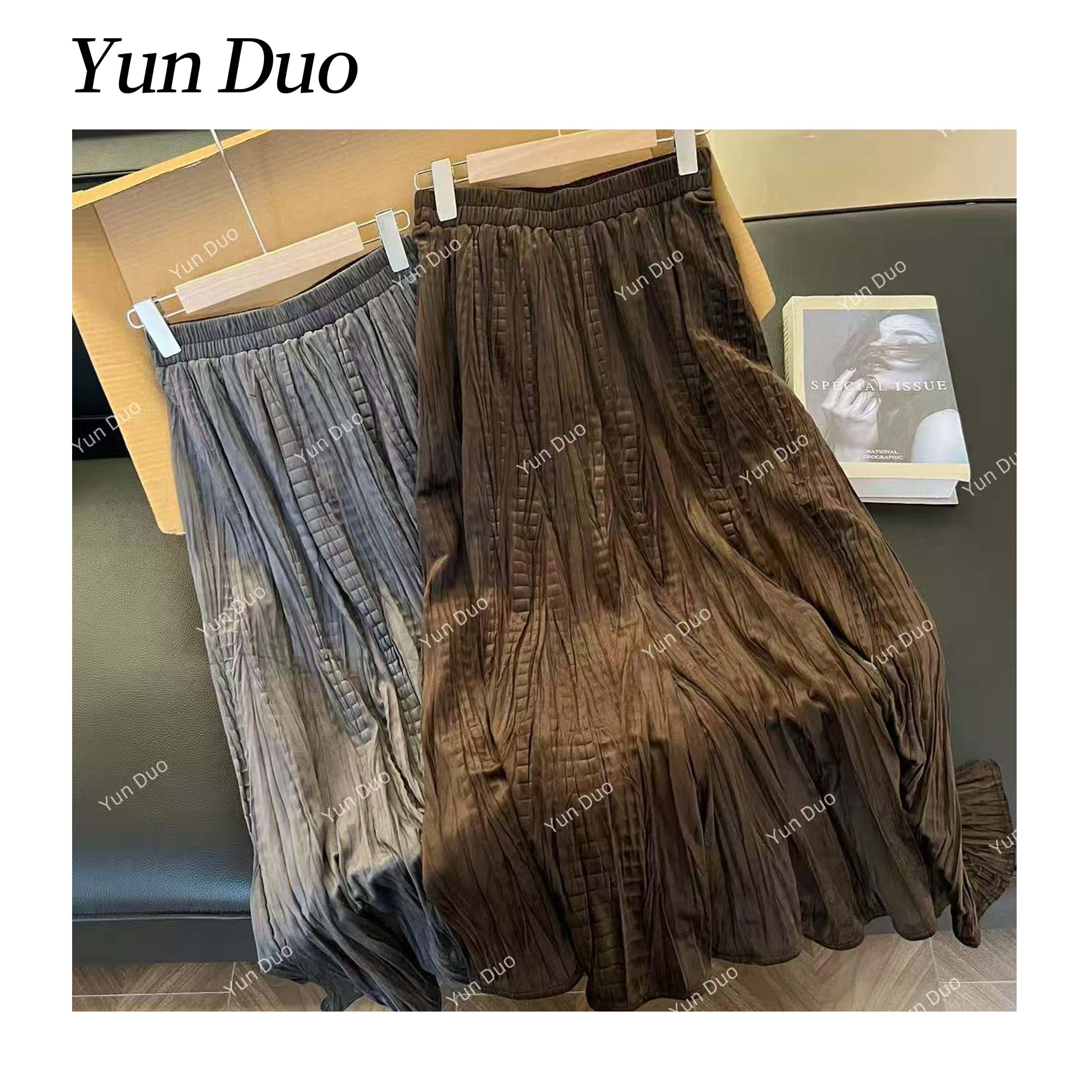 云朵定制【麦穗裙】设计款褶皱丝绒半身裙LH85