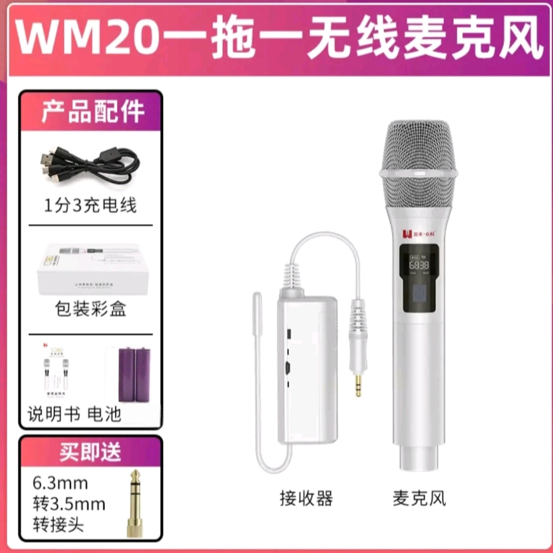 加来众科WM20通用无线唱歌话筒一拖一（二）U防啸叫直播手持麦克风