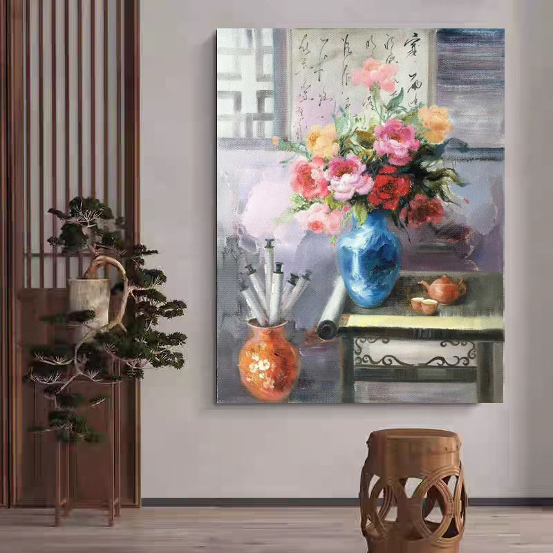 定金《雅室清韵》75*100含内框，刘春建原创手绘油画，肌理装饰画挂画