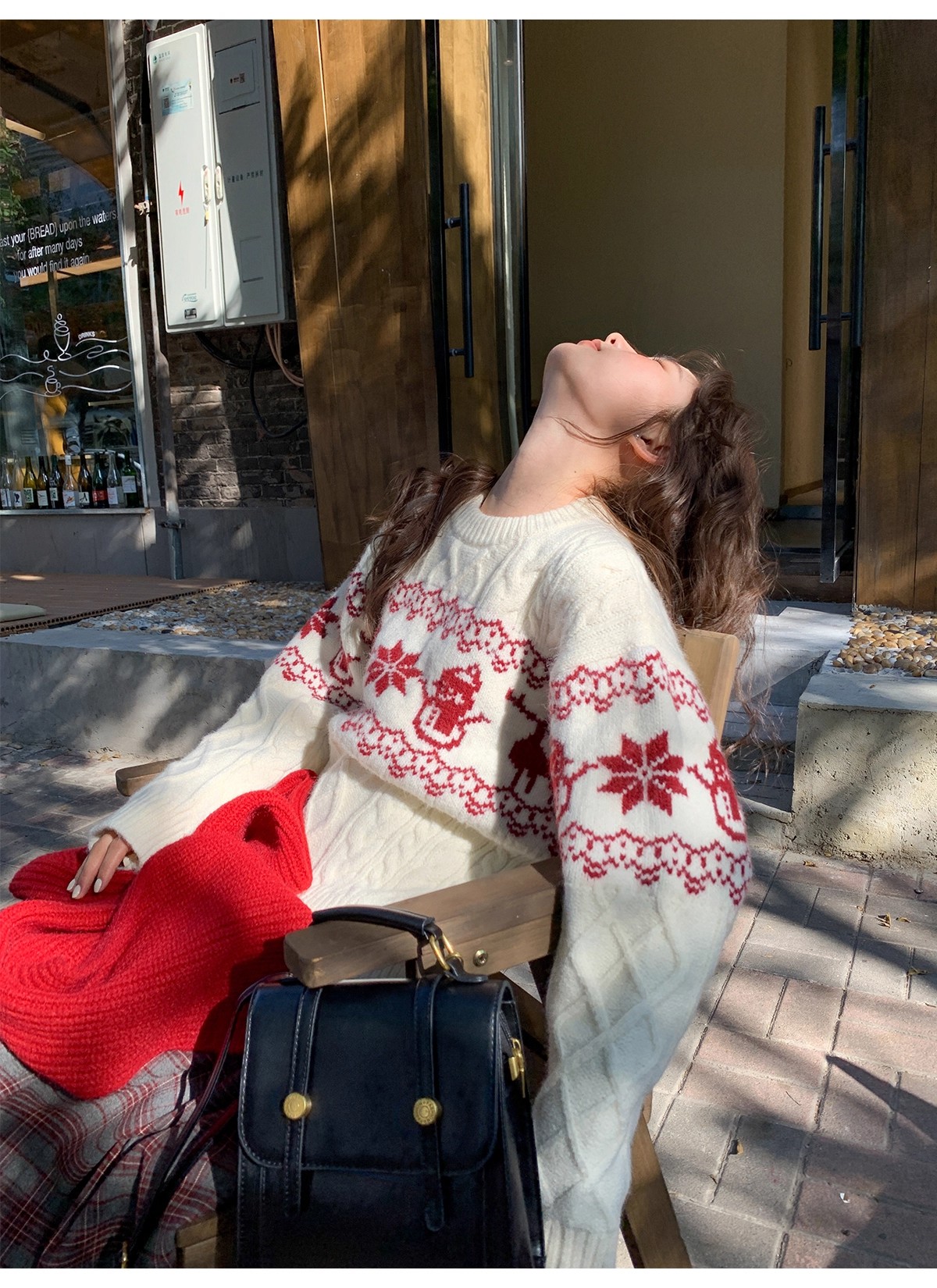 想念圣诞~圣诞氛围感提花圆领毛衣女秋冬显瘦新款宽松保暖针织衫