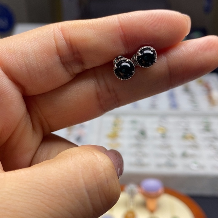 翡翠耳饰银S925镶嵌耳钉