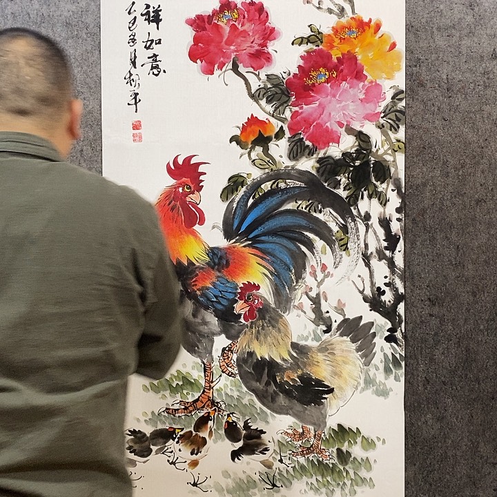 国画张松平国画大公鸡