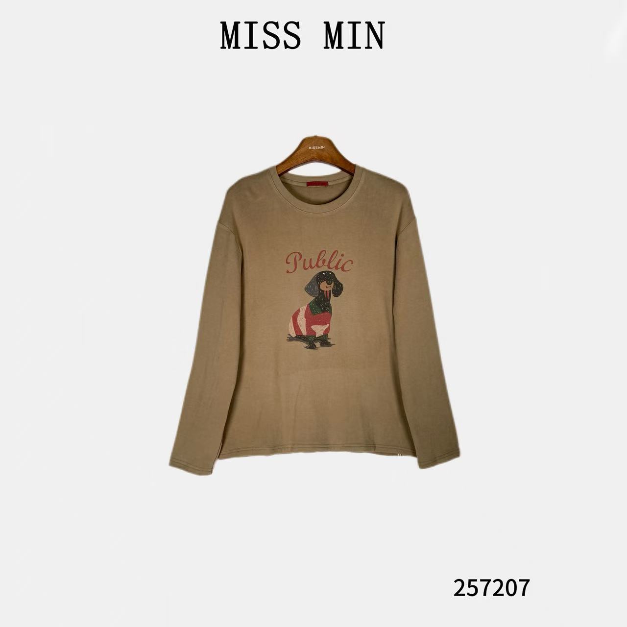 MISS MIN【萌宠】高级感卡通印花磨毛清冷系衣服宽松百搭T恤257207