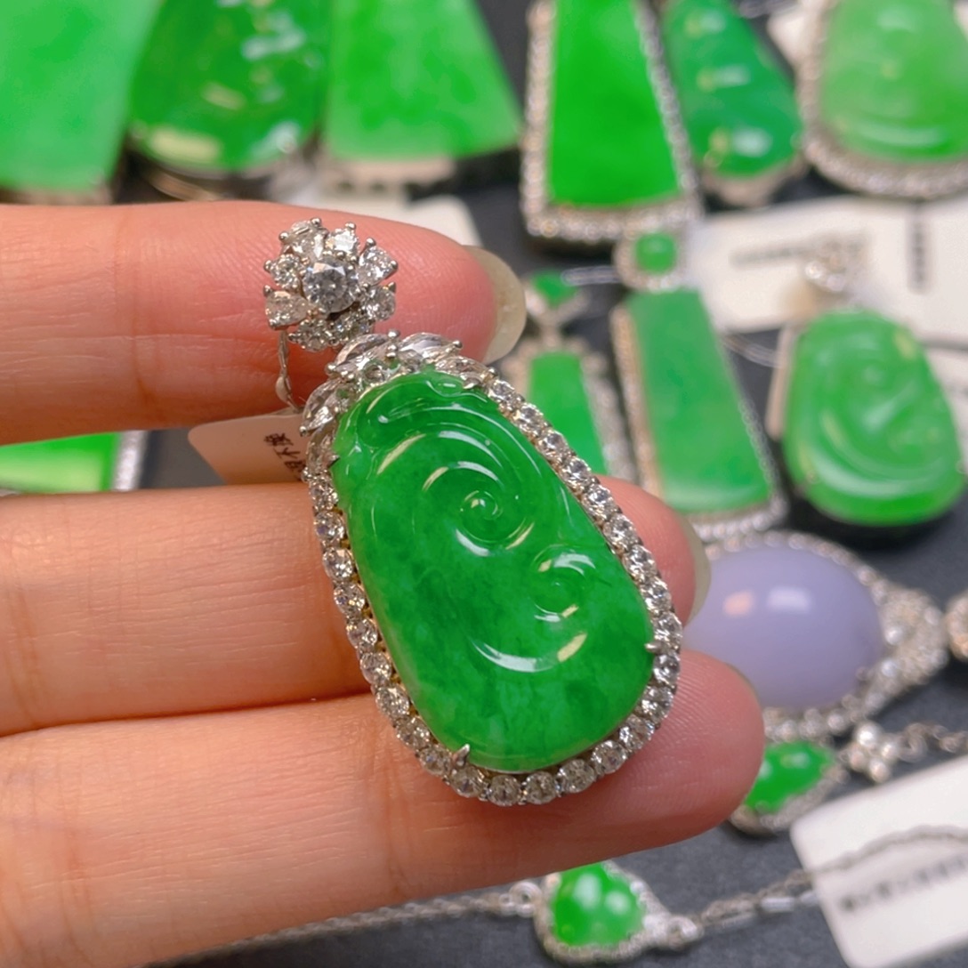 翡翠银S925镶嵌吊坠(不含链)