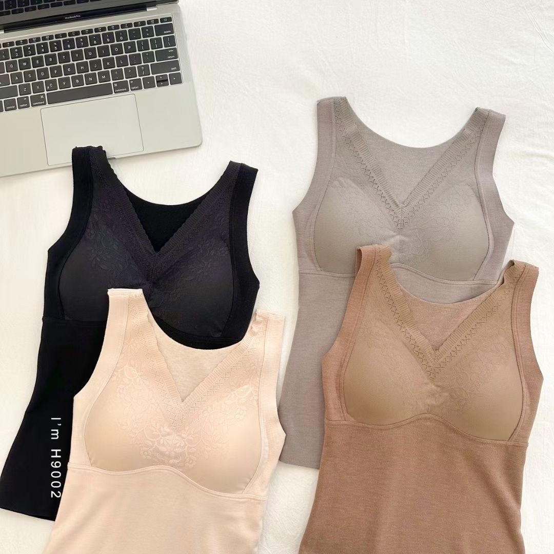 法式蕾丝自发热保暖上装秋冬一体式保暖内衣加绒无痕网红爆款