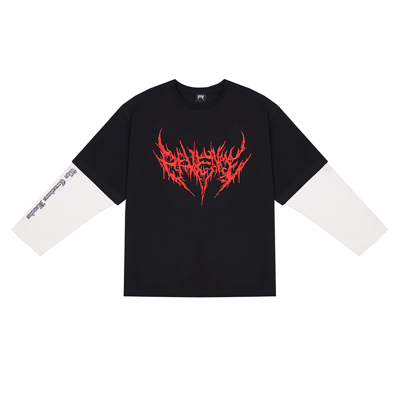 REVENGE METAL DOUBLE LAYER LONG SLEEVE BLACK刺绣套头长袖黑色
