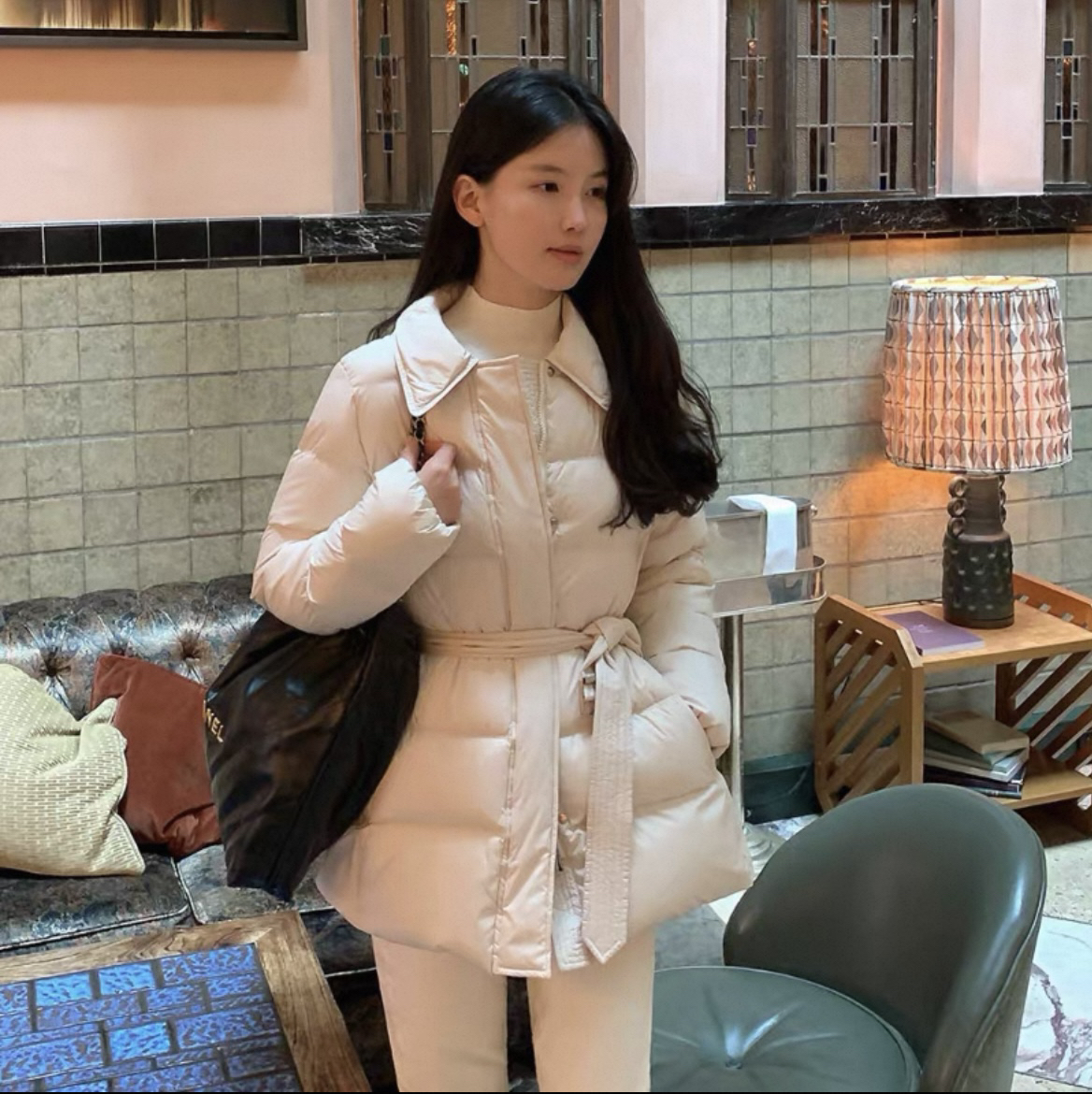 【少量现】首尔언니】韩国冬季新款POLO领收腰显瘦90白鸭绒羽绒服