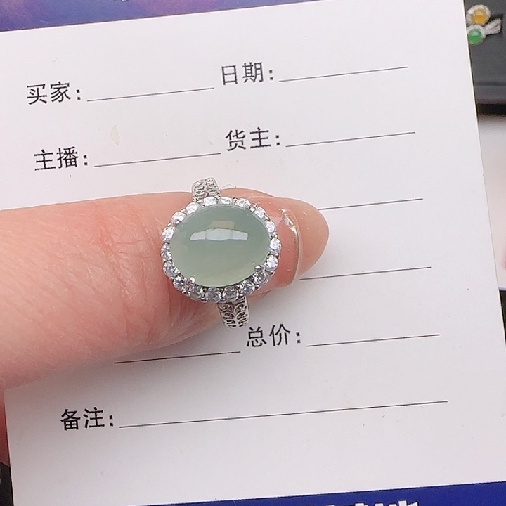 翡翠戒指银S925镶嵌缅甸a货天然戒指s925银镶