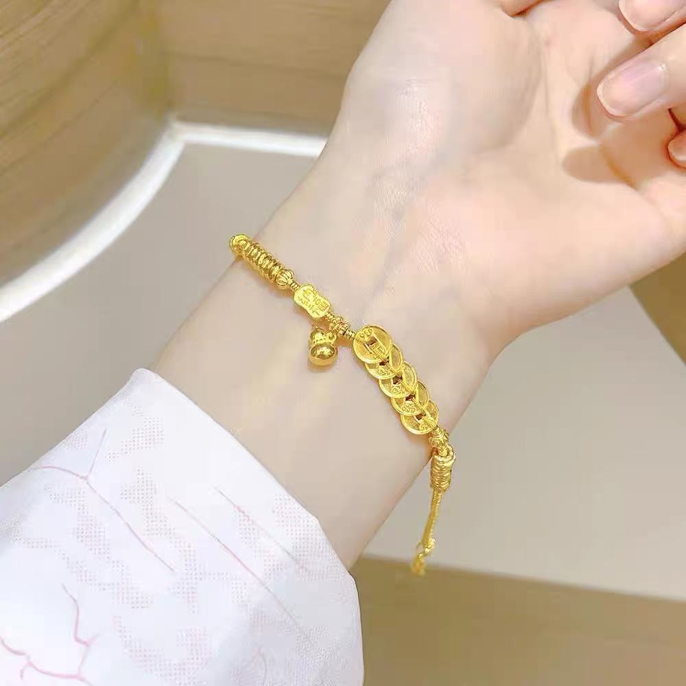 【松哥甄选】足金999投资金 爆款五帝钱币葫芦盘缠手链 DIY潮流款