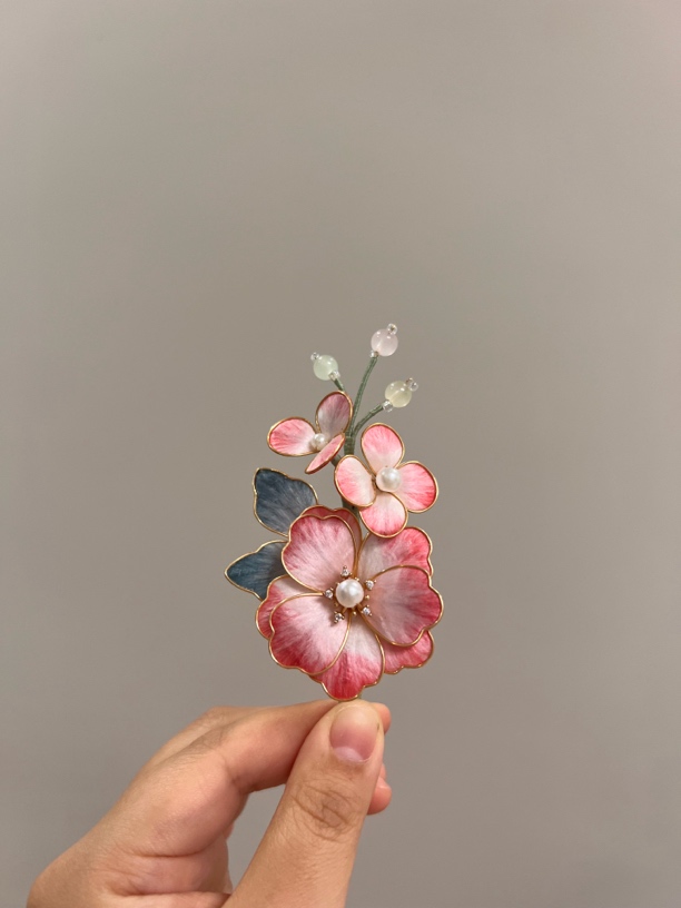 闫颜发饰纯手工发夹优雅复古气质古风非遗头饰抓夹发卡发饰绒花