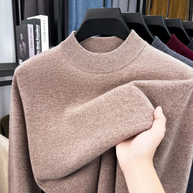 【500克半高领羊绒衫100%】加厚半高领纯色休闲商务针织衫纯色毛衣
