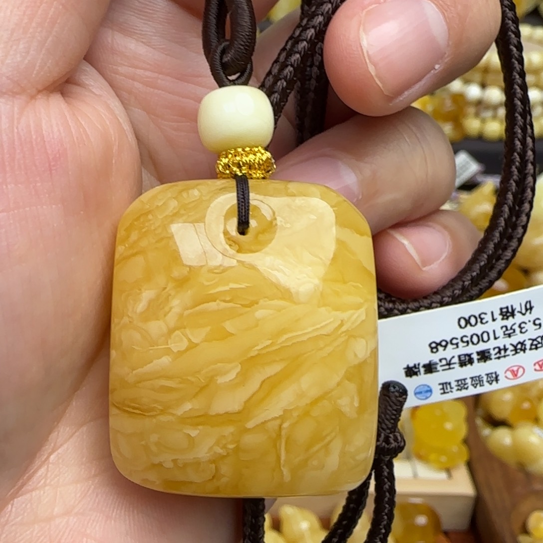 蜜蜡套链未镶嵌天然俄料虎皮妖花蜜蜡无事牌